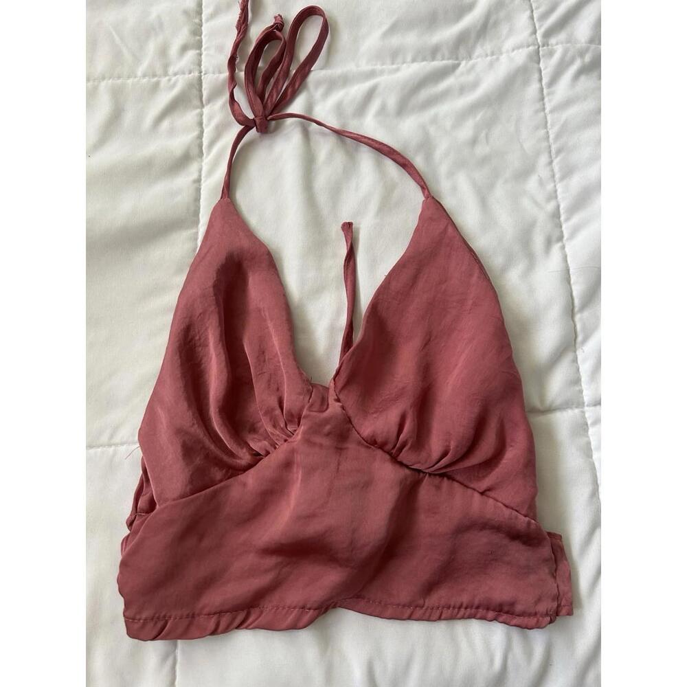 Just Polly Pink NY Satin Halter Tie Top Size Small